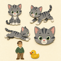 Minou et la boîte en carton — les personnages